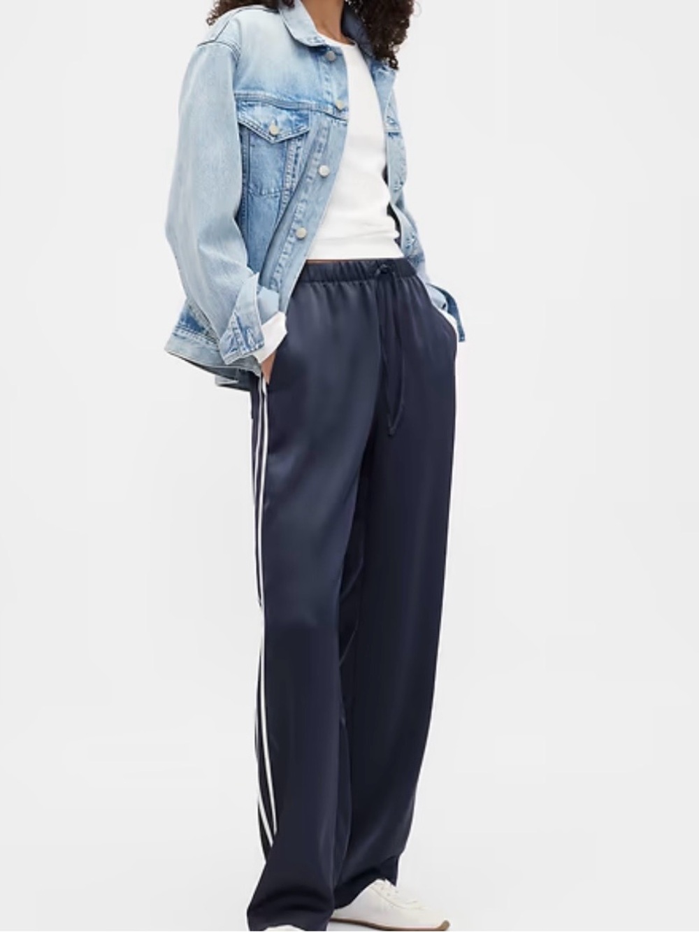 GAP | Satin Straight-Leg Crop Track Pants, Navy & White, Size XXL - NWT